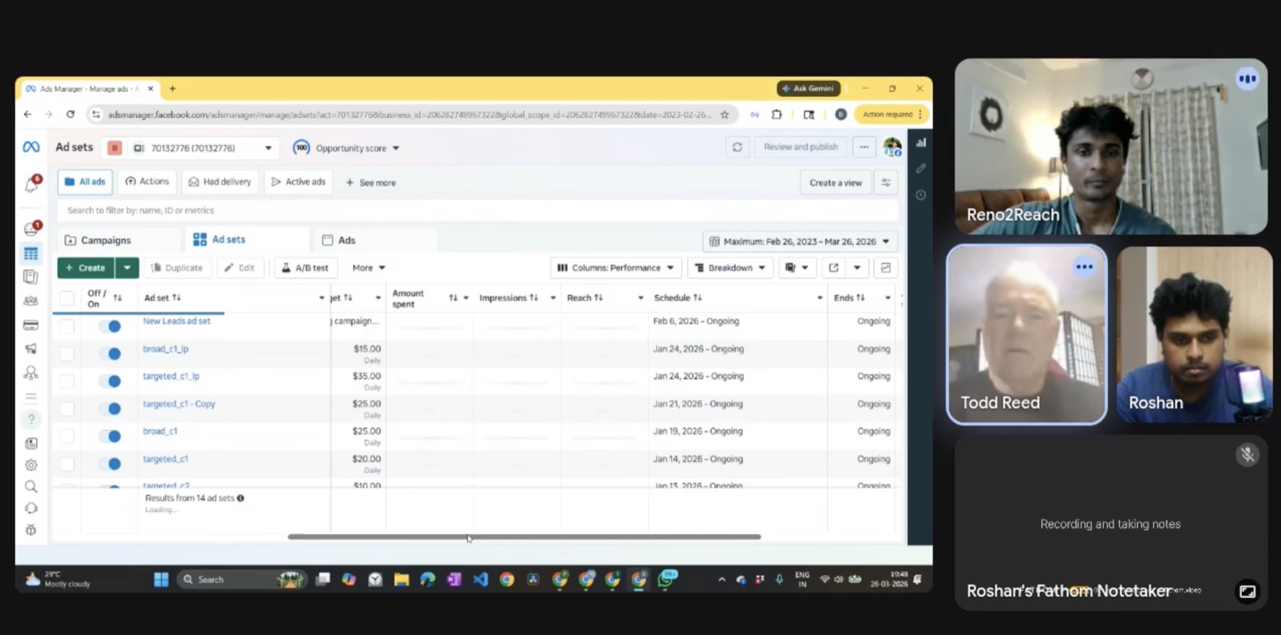 Live campaign review call with a client