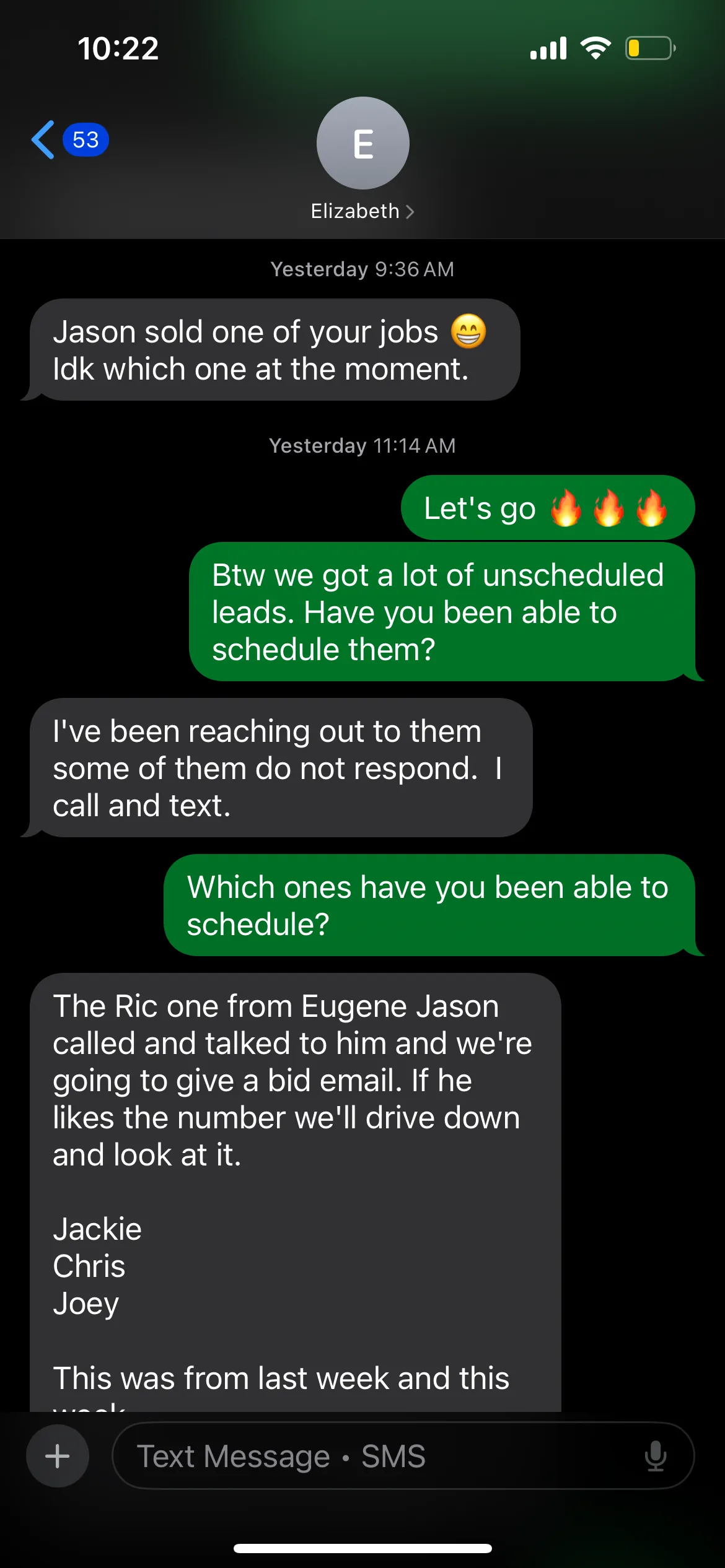 Text message from a client