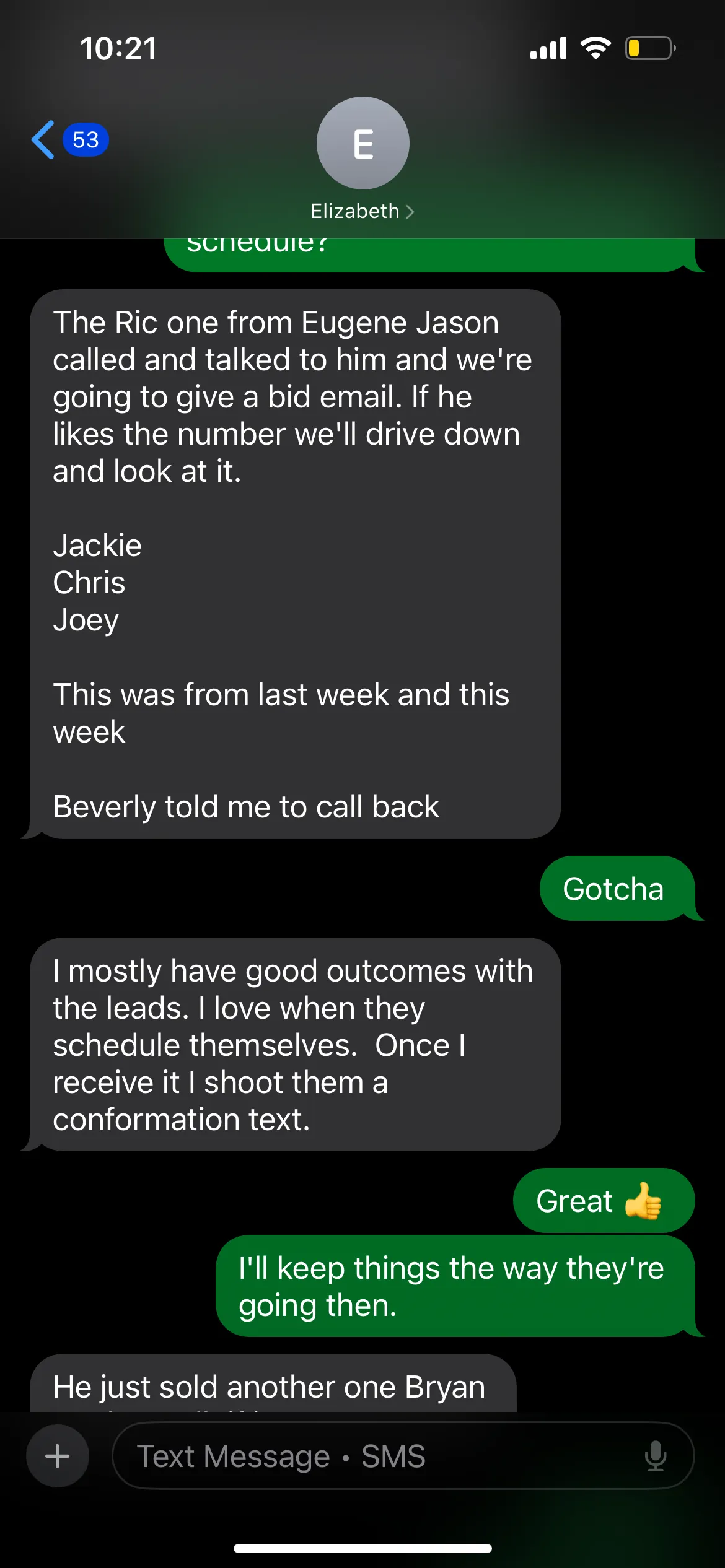 Text message from a client