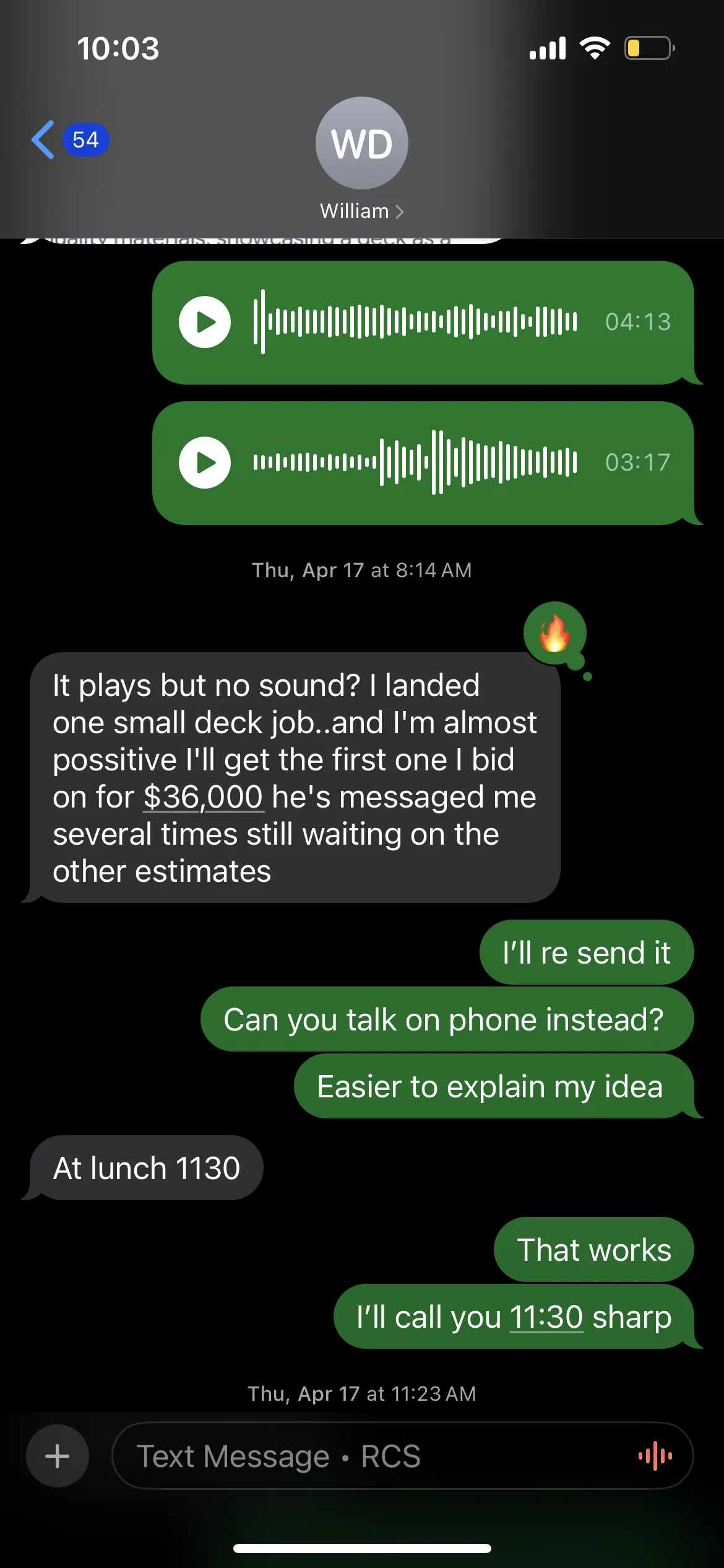 Text message from a client
