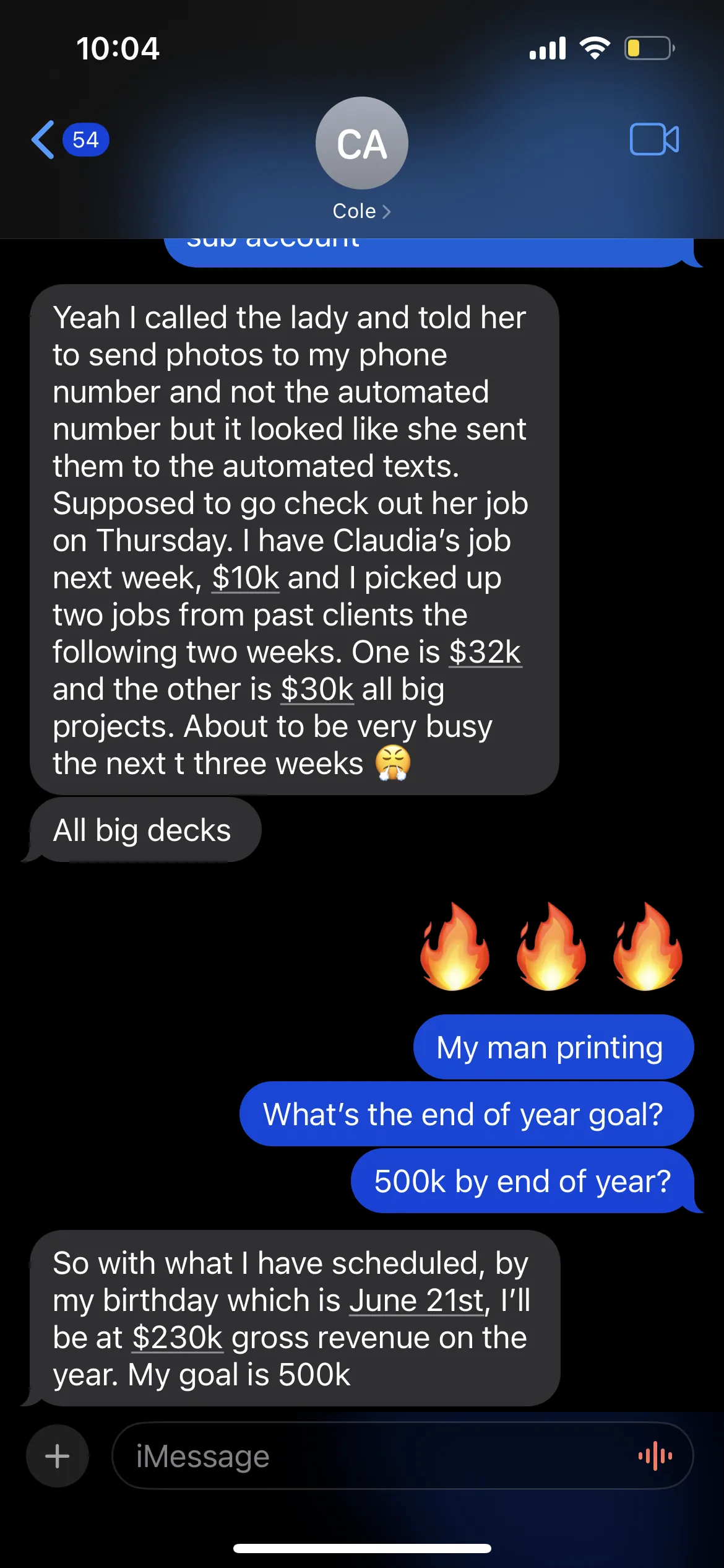 Text message from a client