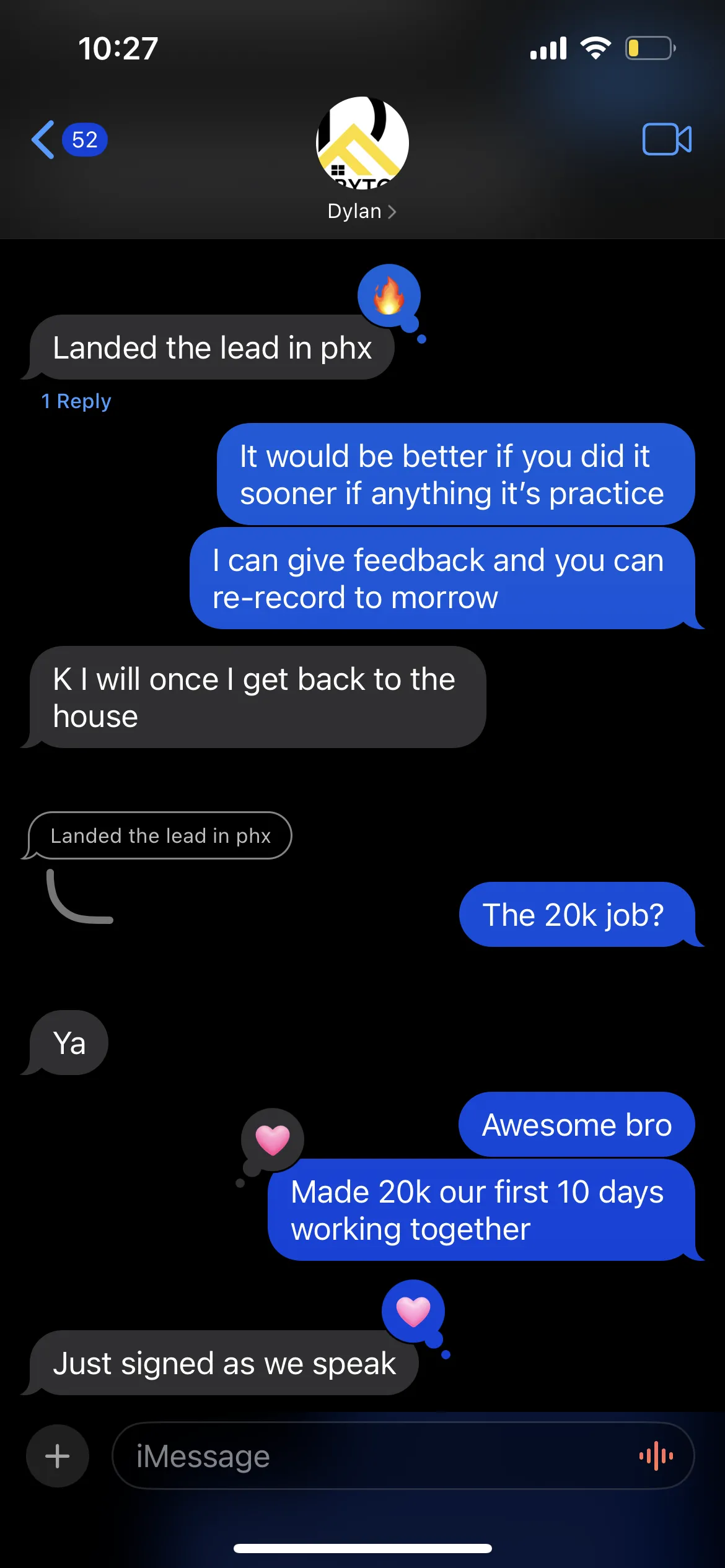 Text message from a client