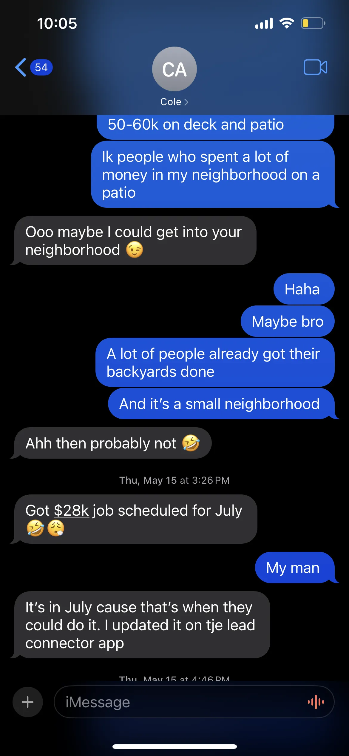 Text message from a client