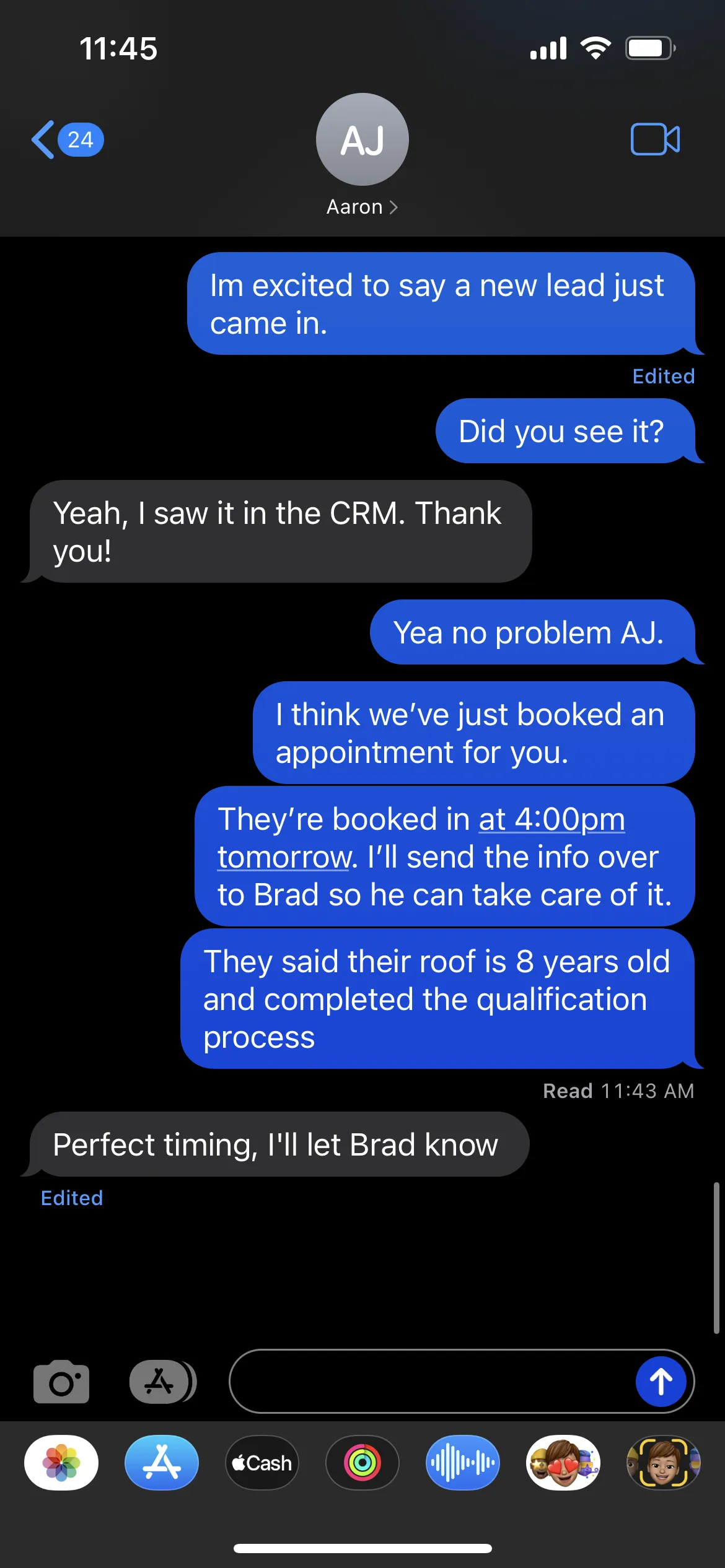 Text message from a client