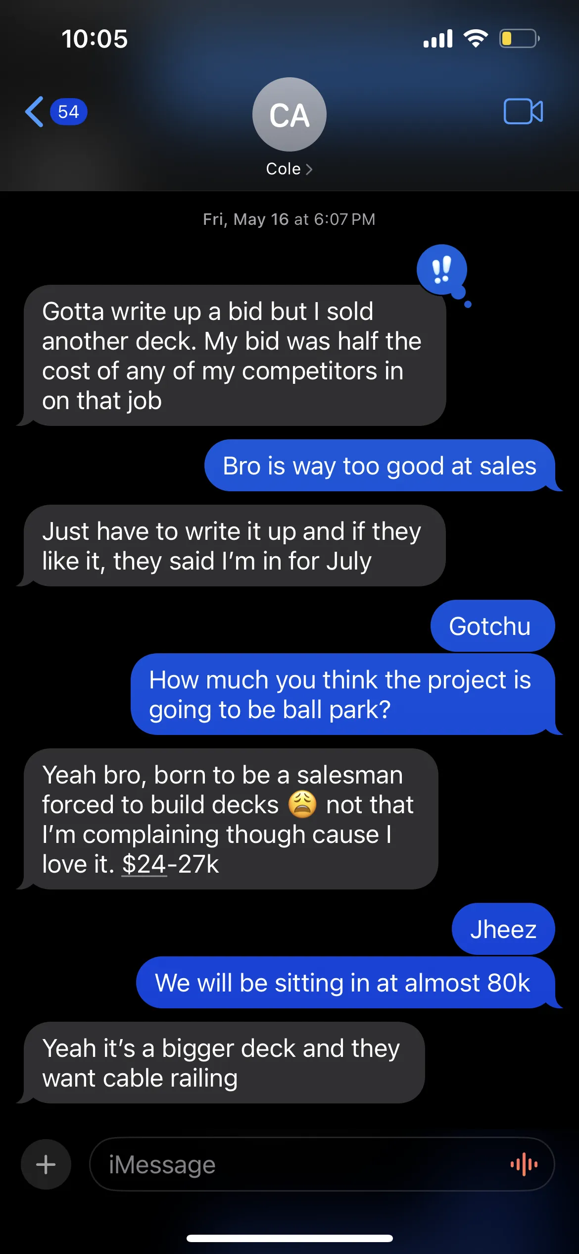 Text message from a client
